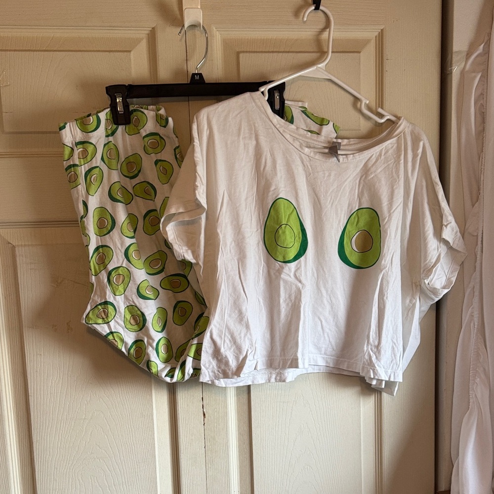 ASOS Avocado Print Pajama Set - Green and White